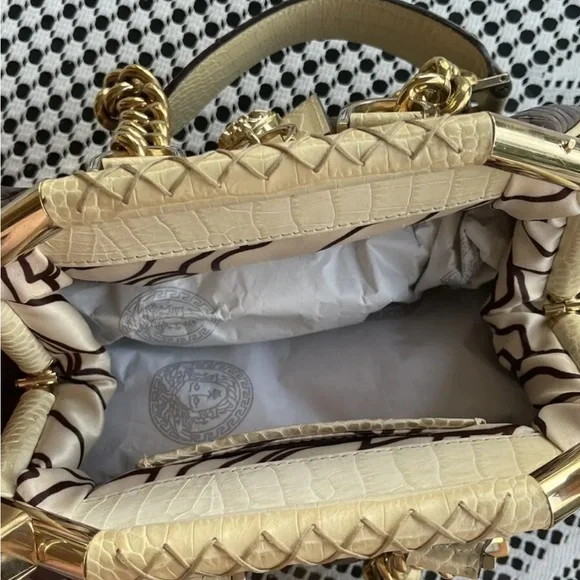 Vintage Versace Brown/Cream Croc EmbossedLeather Madonna Satchel NWT - Picture 4 of 12